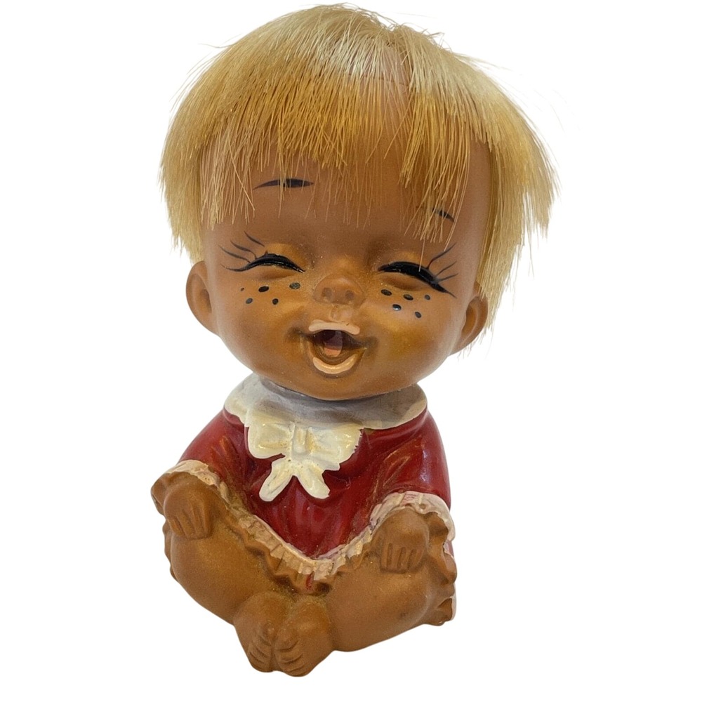 Vintage Big Eye Freckles Moody Cuties Figurine Smiling‎ Winking Girl Doll Face